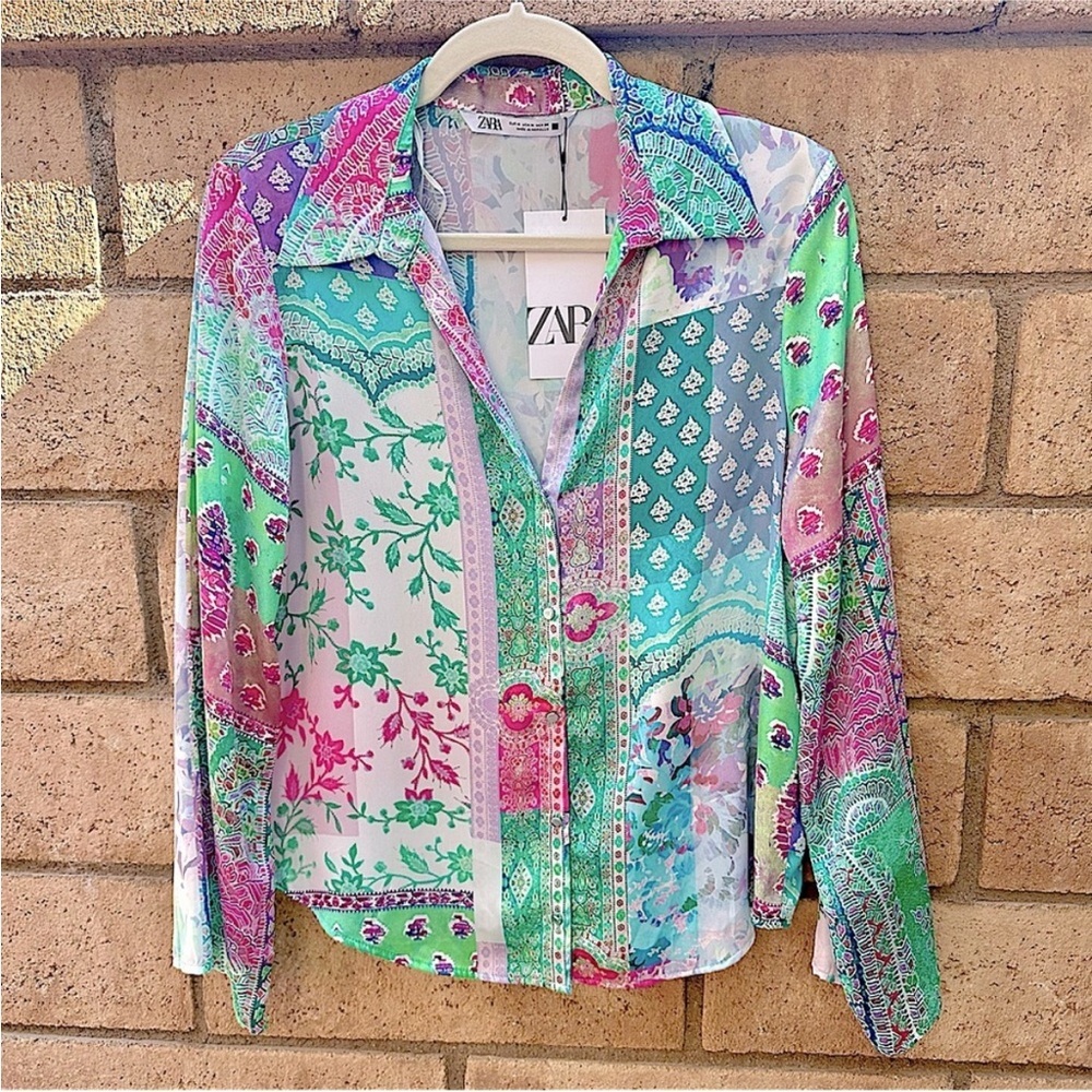 Zara Floral Patchwork Printed Blouse NWT Medium